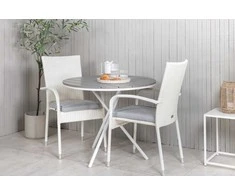 Lauko baldų komplektas Venture Design Kavinės staliuko ir fotelio komplektas 90 cm Baltas Pilkas Aintwood Rotangas Plienas