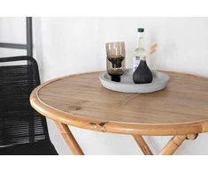 Lauko baldų komplektas Venture Design Kavinės stalas ir sulankstoma kėdė, 80 cm, juodas bambukas