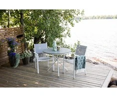 Lauko baldų komplektas Venture Design Kavinės stalo ir fotelio komplektas 90x90 cm baltas pilkas