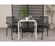 Lauko baldų komplektas Venture Design Kavinės staliukas ir valgomojo kėdžių komplektas 70x70 cm, smėlio spalvos ir juodos spalvos, aliuminis