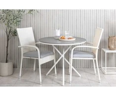 Lauko baldų komplektas Venture Design Kavinės staliuko ir fotelio komplektas 90 cm Baltas Pilkas Aintwood Rotangas Plienas