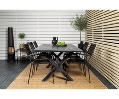 Lauko baldų komplektas Venture Design Lauko valgomojo baldų komplektas, stalas 75 x 200 x 100 cm, akacijos mediena, virvė, juoda