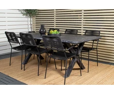 Lauko baldų komplektas Venture Design Lauko valgomojo baldų komplektas, stalas 75 x 200 x 100 cm, akacijos mediena, virvė, juoda