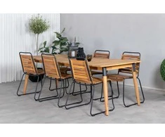 Lauko baldų komplektas Venture Design Valgomojo stalas ir kėdės rinkinys Julian 210x100 cm juoda akacija plienas