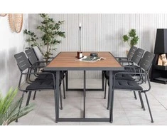 Lauko baldų komplektas Venture Design Valgomojo stalas ir kėdžių komplektas 200x100 cm Juoda Akacija Plienas