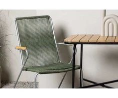 Venture Design Valgomojo komplektas Holmbeck kavos staliukas ir Bois valgomojo kėdė 74x70x55 cm juoda žalia plieninė virvė
