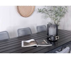 Lauko baldų komplektas Venture Design Valgomojo komplektas Stalas 205x90 cm Juodas Krėslas Juodas Pilkas Lauko