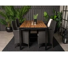 Lauko baldų komplektas Venture Design Valgomojo stalas ir fotelio komplektas 200x100 cm juoda akacija pagalvėlė