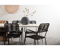 Lauko baldų komplektas Venture Design Valgomojo stalas ir fotelių komplektas 200x90 cm, smėlio spalvos ir juodos spalvos plienas