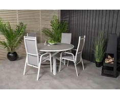 Lauko baldų komplektas Venture Design Valgomojo komplektas Parma stalas Copacabana atlošiama kėdė 140 cm balta pilka Aintwood Textilene