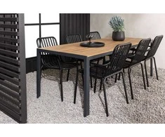 Lauko baldų komplektas Venture Design Valgomojo stalas ir kėdžių komplektas Stačiakampis 90x200 cm Juodas