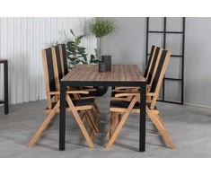 Lauko baldų komplektas Venture Design Valgomojo stalas ir sulankstomų kėdžių komplektas 205x90 cm, juoda akacijos virvė