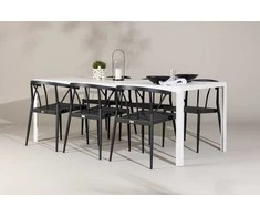 Lauko baldų komplektas Venture Design Valgomojo komplektas Break valgomojo stalas ir Stina kėdės 205x75 cm baltas juodas aliuminio pintas medienos imitacija