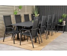 Lauko baldų komplektas Venture Design Valgomojo stalas ir atlošiama kėdė komplektas Marbella Copacabana 160x100x75 cm juodas Textilene