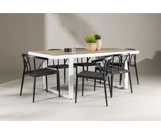 Lauko baldų komplektas Venture Design Valgomojo stalo ir kėdžių komplektas Merlo ir Stina 200x75 cm Balta Juoda Aliuminis Pintas