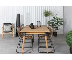 Lauko baldų komplektas Venture Design Valgomojo stalas ir kėdės rinkinys Julian 210x100 cm juoda akacija plienas