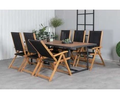 Lauko baldų komplektas Venture Design Valgomojo stalas ir kėdžių komplektas 200x100 cm Juoda Akacija Plienas Virvė