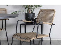 Lauko baldų komplektas Venture Design Valgomojo stalas ir fotelių komplektas Alma ir Lindos 120 cm juoda virvė