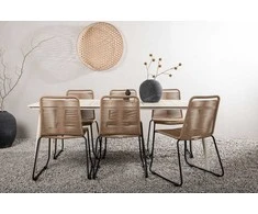 Lauko baldų komplektas Venture Design Valgomojo stalas ir kėdžių komplektas Lina 200x90 cm, smėlio spalvos ir juodos spalvos, plienas ir virvė