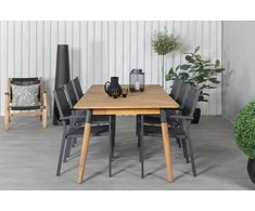 Lauko baldų komplektas Venture Design Valgomojo stalas ir kėdžių komplektas Julian 210x100 cm Juoda Akacija Plienas Textilene