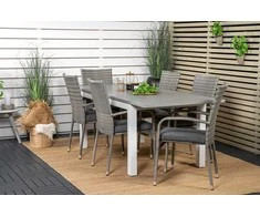 Lauko baldų komplektas Venture Design Valgomojo stalas ir fotelio komplektas 152x210x90 cm, baltas, Aintwood, rotangas, plienas