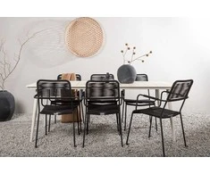 Lauko baldų komplektas Venture Design Valgomojo stalas ir fotelių komplektas 200x90 cm, smėlio spalvos ir juodos spalvos plienas