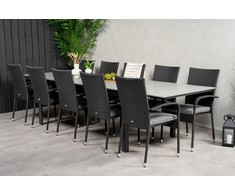 Lauko baldų komplektas Venture Design Valgomojo stalas ir kėdžių komplektas 229x310 cm Juodas Aintwood Rotangas Plienas
