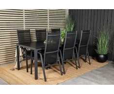 Lauko baldų komplektas Venture Design Valgomojo stalas ir atlošiama kėdė, 205x90 cm, juoda, Aintwood, sulankstomas
