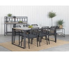 Lauko baldų komplektas Venture Design Valgomojo stalas ir kėdžių komplektas 200x100 cm Juodas Tikas Pilka Lauko Baldai