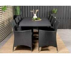 Lauko baldų komplektas Venture Design Valgomojo stalas ir fotelio komplektas Marbella 160x240x100x75 cm Juoda Putų neaustinė medžiaga Poliesteris Plienas Pintas vynmedis