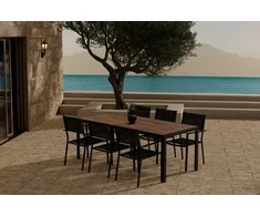 Lauko baldų komplektas Venture Design Valgomojo komplektas Bois stalas su 6 Copacabana kėdėmis, juodas metalas