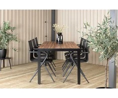 Lauko baldų komplektas Venture Design Valgomojo stalas ir kėdžių komplektas 205x90 cm Juoda Akacija Lauko naudojimui