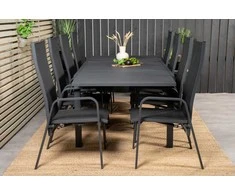 Lauko baldų komplektas Venture Design Valgomojo stalas ir atlošiama kėdė komplektas Marbella Copacabana 160x100x75 cm juodas Textilene