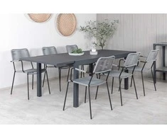 Lauko baldų komplektas Venture Design Valgomojo komplektas Marbella stalas 160x240 cm juodas poliesterio virvė plienas