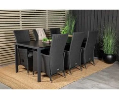 Lauko baldų komplektas Venture Design Valgomojo stalas ir fotelio komplektas 205x90 cm, juodas, Aintwood rotangas