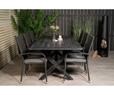 Lauko baldų komplektas Venture Design Valgomojo stalas ir fotelio komplektas 200x100 cm Juoda Akacija Rotangas Plienas