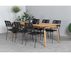 Lauko baldų komplektas Venture Design Valgomojo stalas ir fotelių komplektas Julian 210x100 cm Juoda Akacija Virvė Plienas