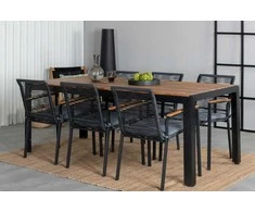 Lauko baldų komplektas Venture Design Valgomojo stalas ir kėdžių komplektas 205x90 cm Juoda Akacijos Baldai
