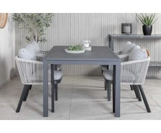 Lauko baldų komplektas Venture Design Valgomojo stalas ir kėdžių komplektas Marbella stalas 160x240 cm juodas Virya valgomojo kėdė juoda pilka