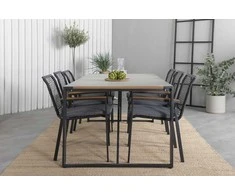 Lauko baldų komplektas Venture Design Valgomojo stalas ir kėdžių komplektas 200x100 cm Juodas Tikas Pilka Lauko Baldai