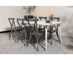 Lauko baldų komplektas Venture Design Valgomojo stalas ir valgomojo kėdžių komplektas Lina ir Tablas 200x90 cm smėlio spalvos ir juodos spalvos aliuminis