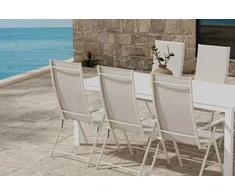 Lauko baldų komplektas Venture Design Valgomojo komplektas Break stalas su 6 Levanzo kėdėmis Balta Smėlio spalva Plienas Sulankstomas