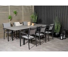 Lauko baldų komplektas Venture Design Valgomojo stalas ir fotelio komplektas 160x90 cm, juodas, pilkas dažytas medis