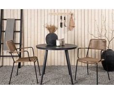 Lauko baldų komplektas Venture Design Valgomojo stalas ir fotelių komplektas 90x90 cm juodas, smėlio spalvos, aliuminis, dirbtinė mediena, virvė