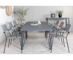 Lauko baldų komplektas Venture Design Valgomojo komplektas Marbella stalas 160x240 cm juodas poliesterio virvė plienas