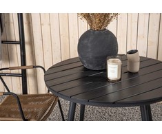 Lauko baldų komplektas Venture Design Valgomojo stalas ir fotelių komplektas 90x90 cm juodas, smėlio spalvos, aliuminis, dirbtinė mediena, virvė