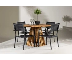 Lauko baldų komplektas Venture Design Valgomojo komplektas Lumpur apvalus valgomojo stalas 110x75 cm juodos spalvos akacijos mediena