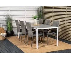 Lauko baldų komplektas Venture Design Valgomojo stalas ir fotelio komplektas 205x90 cm Baltas Pilkas Aintwood Rotangas Plienas