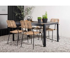 Lauko baldų komplektas Venture Design Valgomojo stalas ir fotelio komplektas 150x100 cm Juodas tikas Smėlio spalvos aliuminis