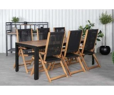 Lauko baldų komplektas Venture Design Valgomojo stalas ir sulankstomų kėdžių komplektas 205x90 cm, juoda akacijos virvė